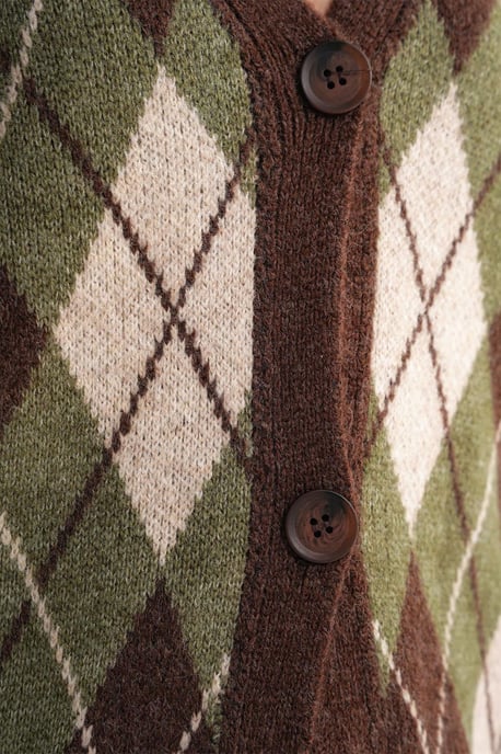 Oversize Argyle V-Ausschnitt Knopf-Cardigan - Image 5