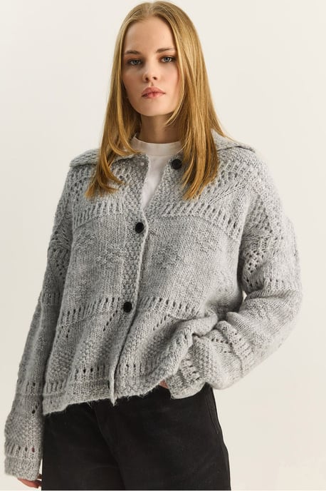 Strukturierter Polokragen-Button-Cardigan - Image 1