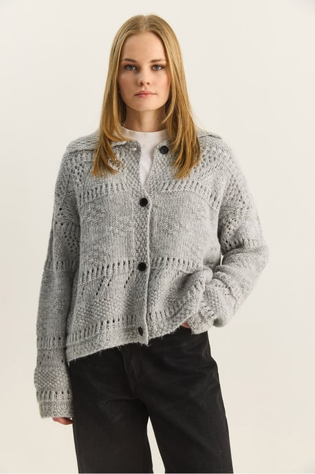 Strukturierter Polokragen-Button-Cardigan - Image 2