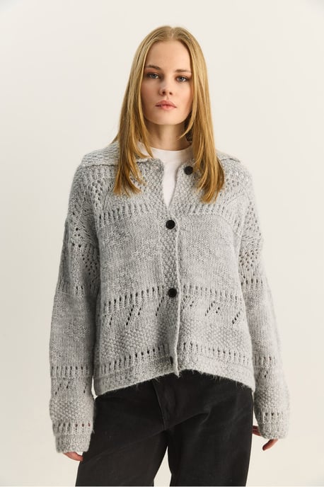Strukturierter Polokragen-Button-Cardigan - Image 3