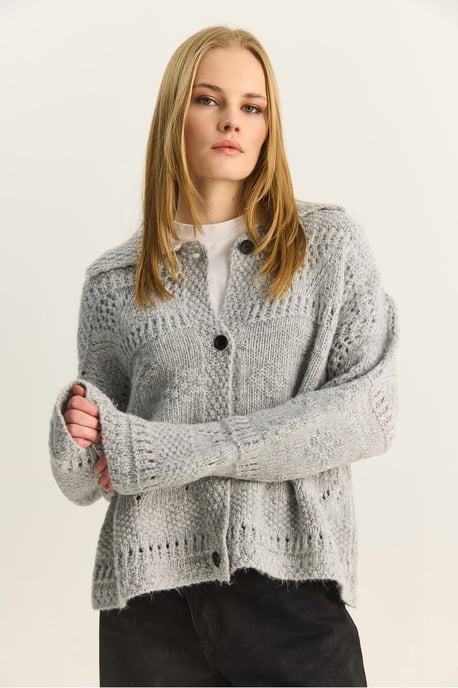 Strukturierter Polokragen-Button-Cardigan - Image 4