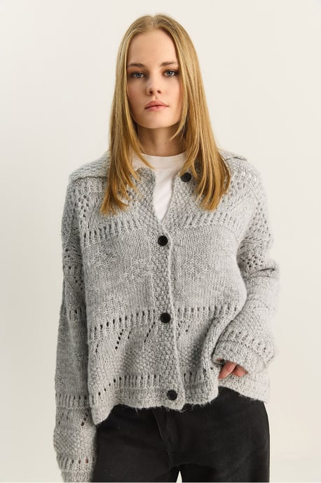 Strukturierter Polokragen-Button-Cardigan - Image 5