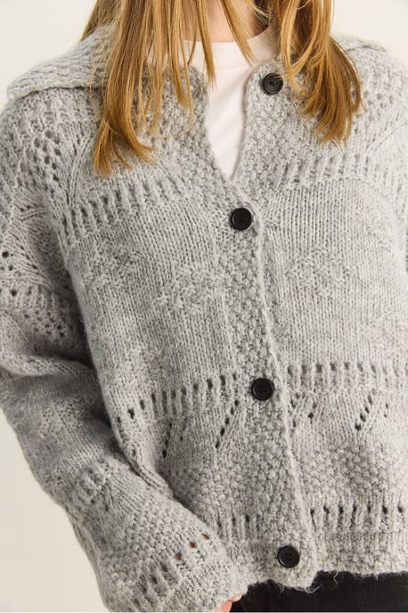 Strukturierter Polokragen-Button-Cardigan - Image 6