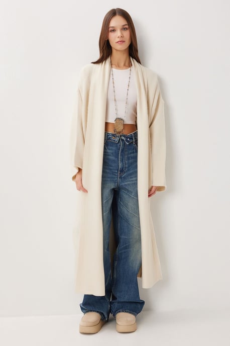 Übergroßer offener Kragen langer Strickcardigan - Image 1
