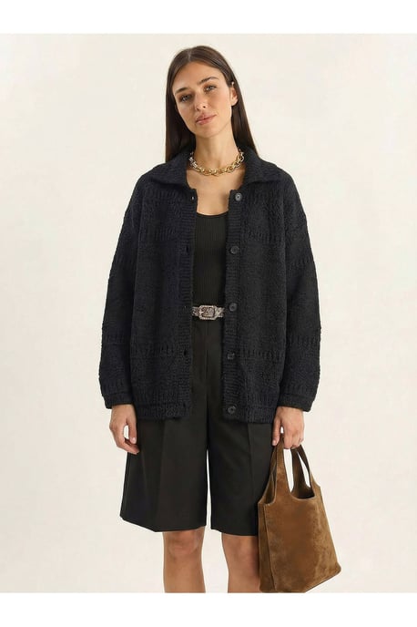 Strukturierter Polo-Kragen Knopf-Cardigan - Image 1