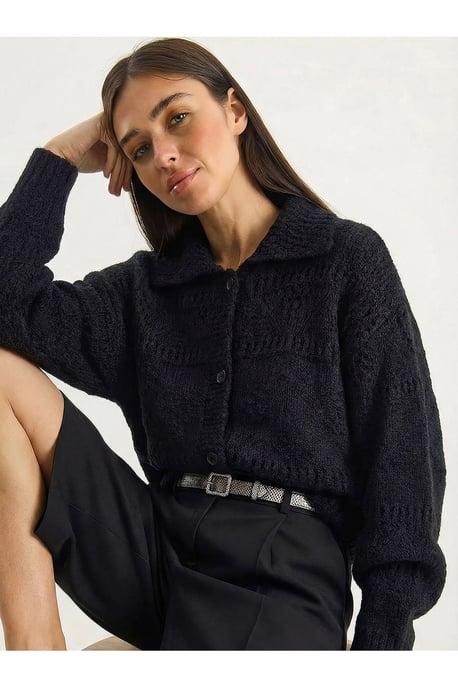 Strukturierter Polo-Kragen Knopf-Cardigan - Image 3