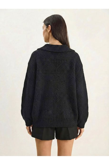 Strukturierter Polo-Kragen Knopf-Cardigan - Image 5