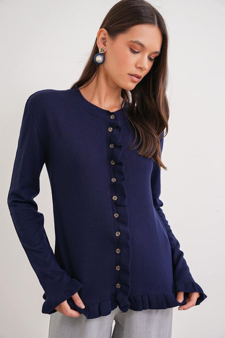 Rüschiger Gerippter Strickcardigan - Image 2