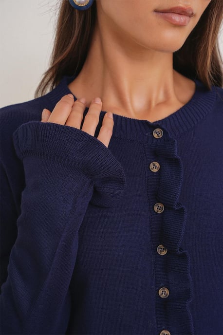 Rüschiger Gerippter Strickcardigan - Image 3