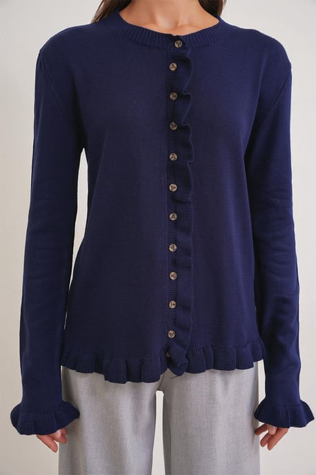 Rüschiger Gerippter Strickcardigan - Image 4