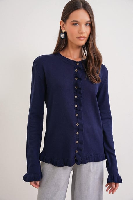 Rüschiger Gerippter Strickcardigan - Image 5