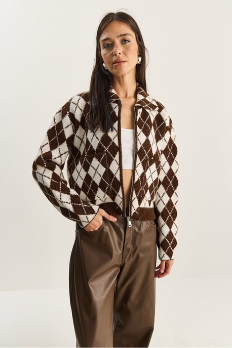 Dicker Jacquard-Strickcardigan mit Reißverschluss - Image 2