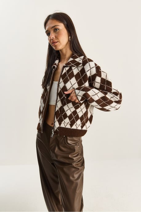 Dicker Jacquard-Strickcardigan mit Reißverschluss - Image 3