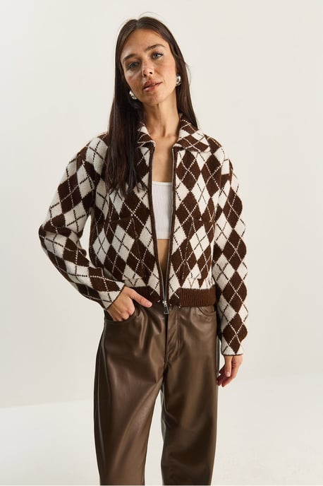 Dicker Jacquard-Strickcardigan mit Reißverschluss - Image 4