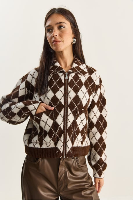 Dicker Jacquard-Strickcardigan mit Reißverschluss - Image 6