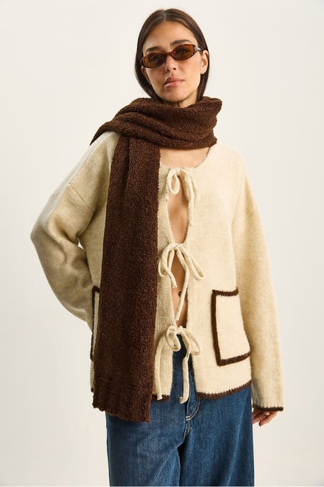 Übergroße Strickjacke mit Bindebandverschluss - Image 3
