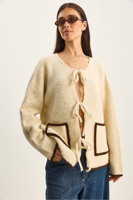 Übergroße Strickjacke mit Bindebandverschluss - Image 4