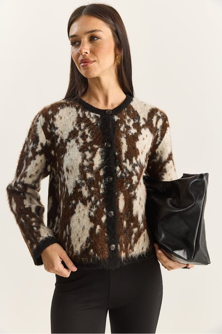 Jacquard-Muster Langarm-Button-Cardigan - Image 2