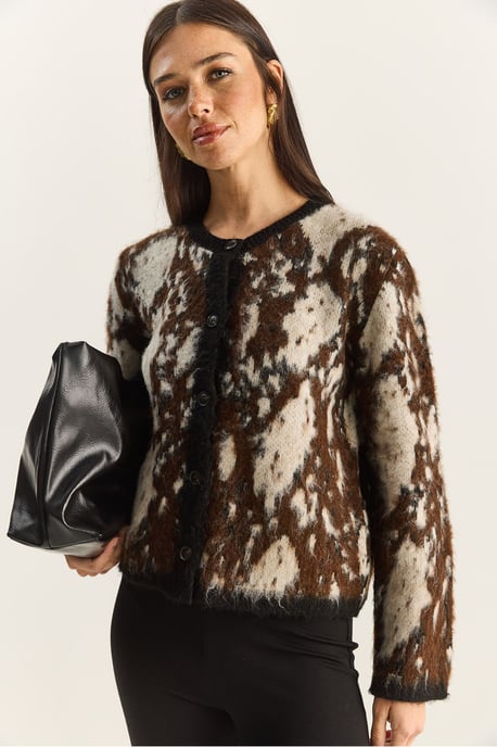 Jacquard-Muster Langarm-Button-Cardigan - Image 3