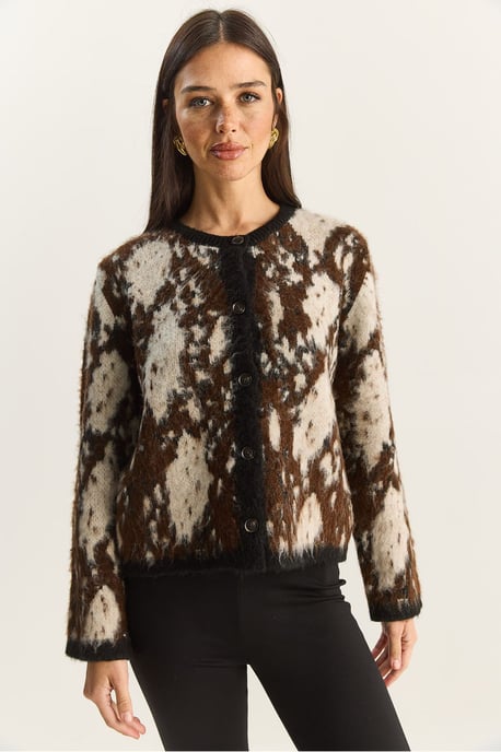 Jacquard-Muster Langarm-Button-Cardigan - Image 5