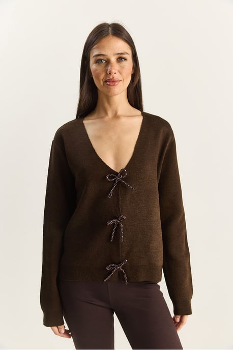 Knopf-Detaillierter Strick-V-Ausschnitt-Cardigan - Image 2