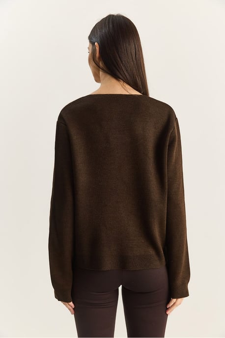 Knopf-Detaillierter Strick-V-Ausschnitt-Cardigan - Image 5