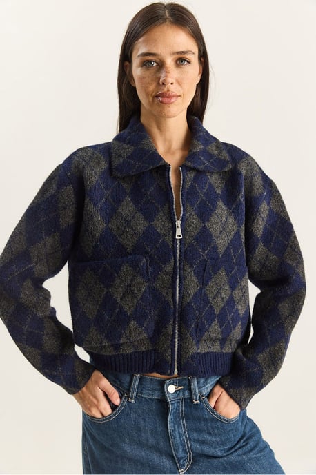 Dicker Jacquard-Strickcardigan mit Reißverschluss - Image 1