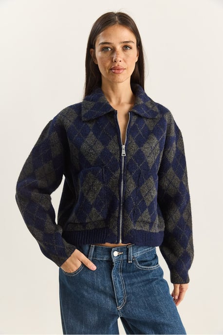 Dicker Jacquard-Strickcardigan mit Reißverschluss - Image 2