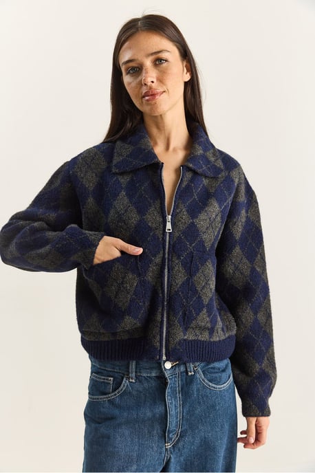 Dicker Jacquard-Strickcardigan mit Reißverschluss - Image 3