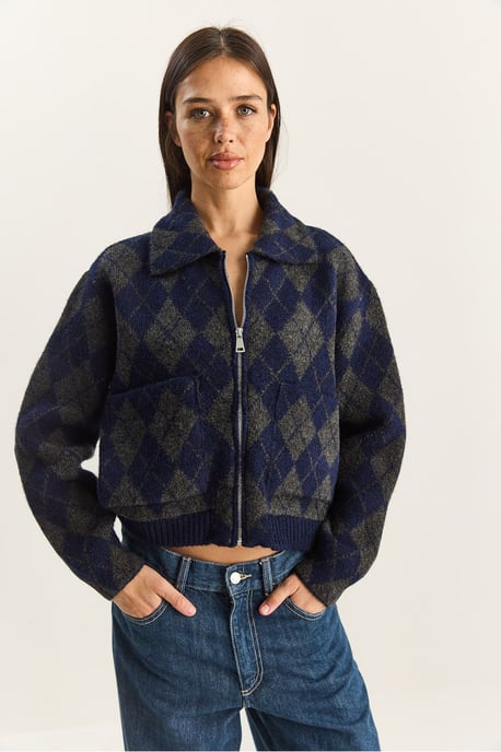 Dicker Jacquard-Strickcardigan mit Reißverschluss - Image 4