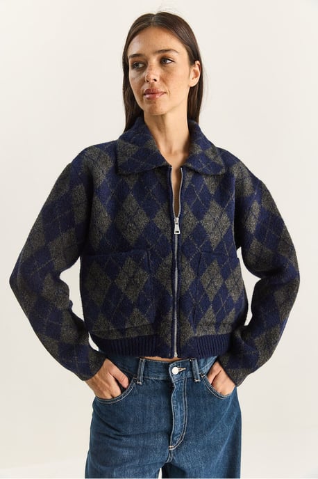 Dicker Jacquard-Strickcardigan mit Reißverschluss - Image 5