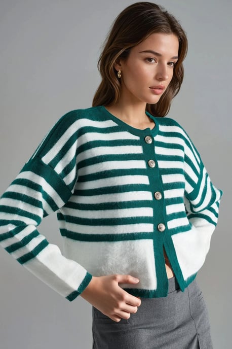 Gestreifter Strickcardigan mit Knopfverschluss - Image 2
