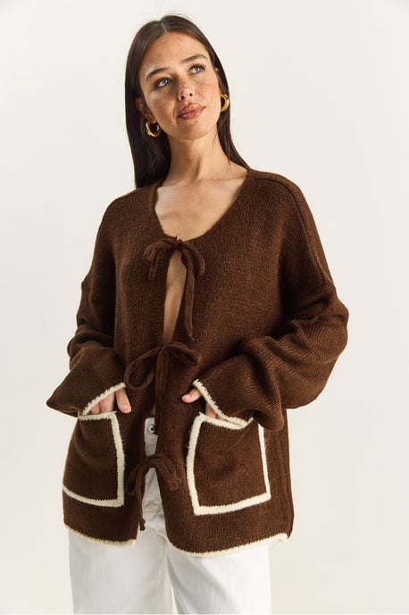 Übergroßer Strickcardigan mit Bindegürtel - Image 2