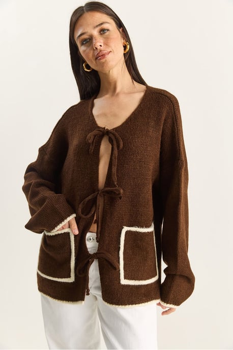 Übergroßer Strickcardigan mit Bindegürtel - Image 3