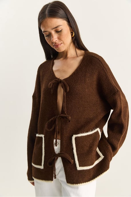 Übergroßer Strickcardigan mit Bindegürtel - Image 4