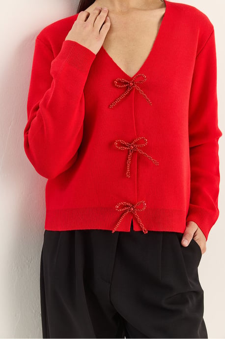 Knopf-Detaillierter Strick-V-Ausschnitt-Cardigan - Image 5