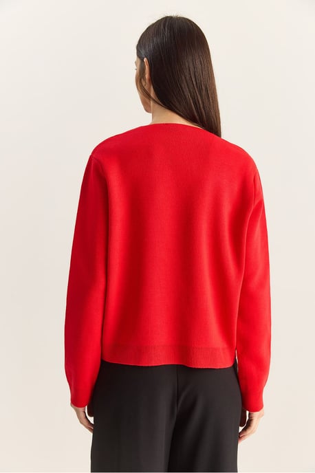 Knopf-Detaillierter Strick-V-Ausschnitt-Cardigan - Image 6
