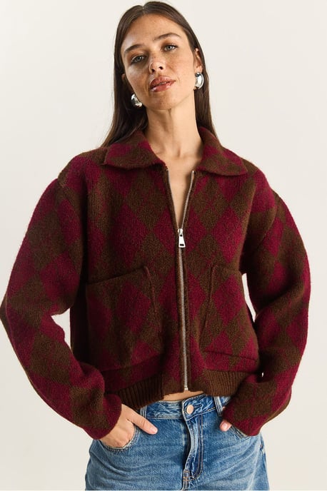 Dicker Jacquard-Strickcardigan mit Reißverschluss - Image 1