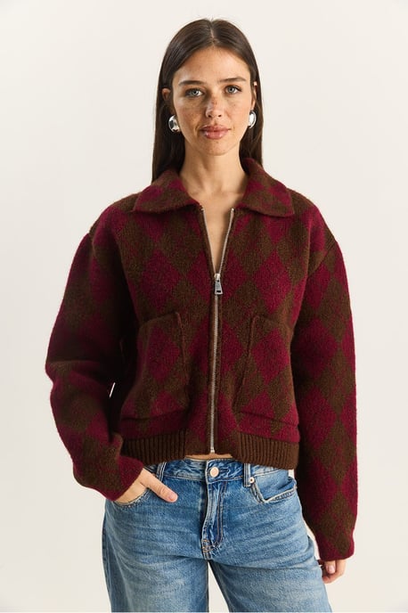 Dicker Jacquard-Strickcardigan mit Reißverschluss - Image 2