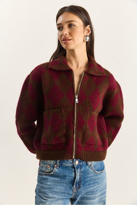 Dicker Jacquard-Strickcardigan mit Reißverschluss - Image 3
