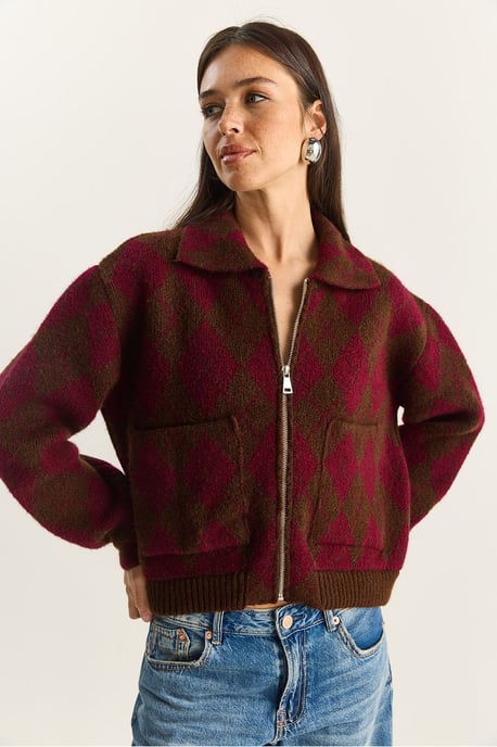 Dicker Jacquard-Strickcardigan mit Reißverschluss - Image 4