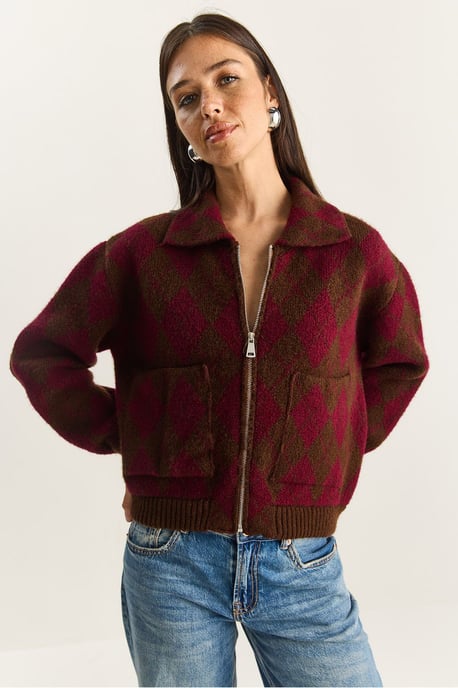 Dicker Jacquard-Strickcardigan mit Reißverschluss - Image 5