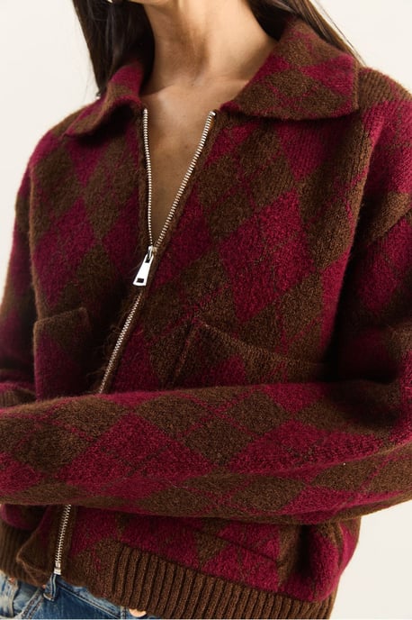 Dicker Jacquard-Strickcardigan mit Reißverschluss - Image 6