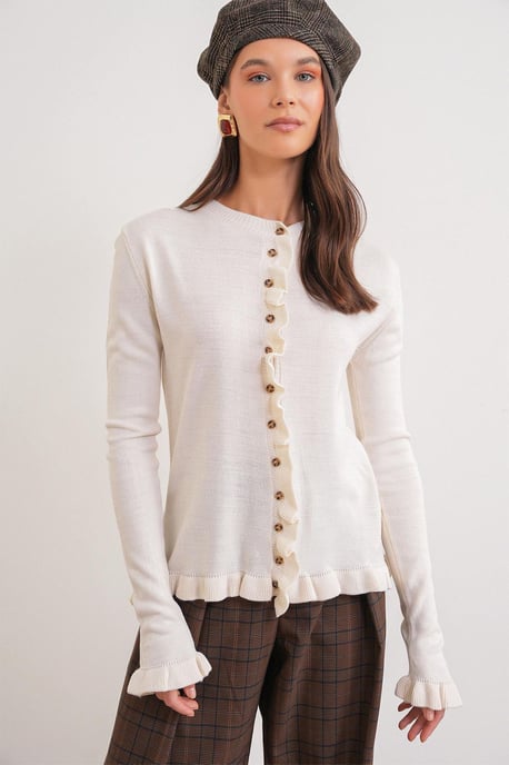 Rüschiger Gerippter Strickcardigan - Image 3