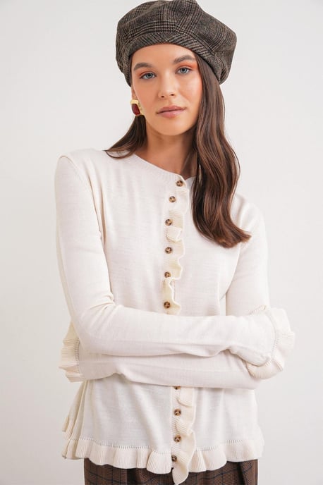 Rüschiger Gerippter Strickcardigan - Image 4