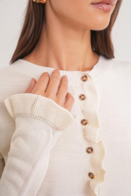 Rüschiger Gerippter Strickcardigan - Image 5