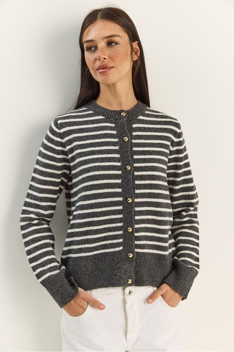Gestreifter Rippstrick-Cardigan mit Knopfverschluss - Image 2