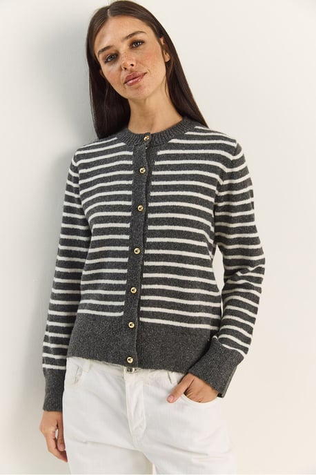 Gestreifter Rippstrick-Cardigan mit Knopfverschluss - Image 3