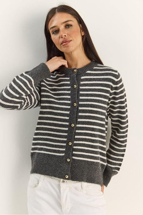 Gestreifter Rippstrick-Cardigan mit Knopfverschluss - Image 4