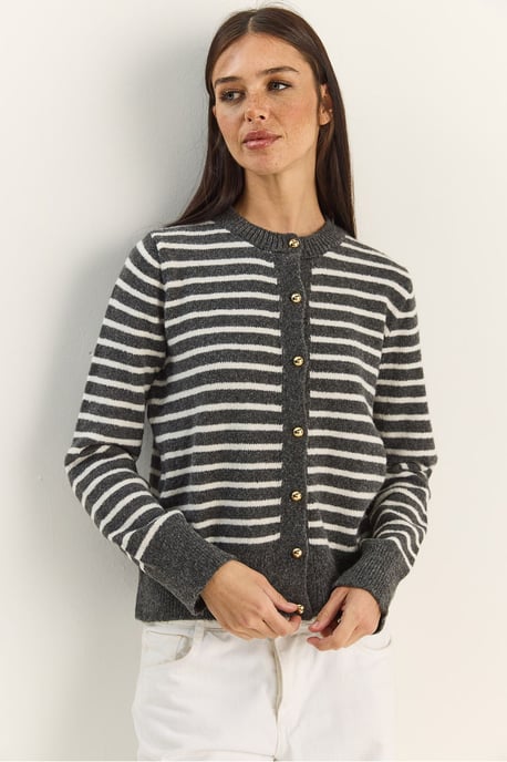 Gestreifter Rippstrick-Cardigan mit Knopfverschluss - Image 5